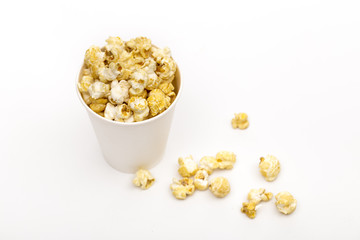 Popcorn on the white background