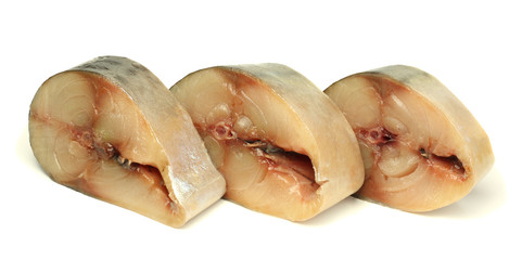 Sliced atlantic mackerel fish isolated on white background