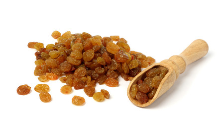 Organic dried Raisins isolated on white background