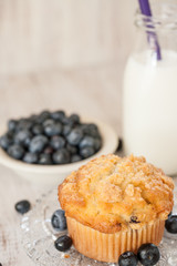Healthy Blueberry Muffin Breakfast With Milk