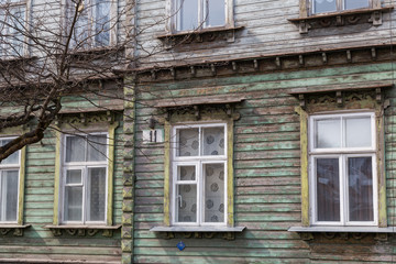 Fototapeta na wymiar Wooden buildings in Tartu, Estonia