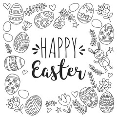 Vector pattern for Easter Eggs, flowers, bunny Happy easter pattern Coloring page