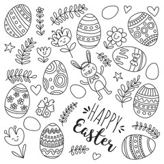 Vector pattern for Easter Eggs, flowers, bunny Happy easter pattern Coloring page