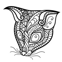 Vector Tribal Decorative Possum's Head. Isolated Animal On Transparent Background