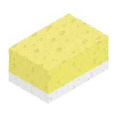 Isometric textured sponge isolated on white background. Vector illustration of kitchen tool for washing. Flat icon for web.