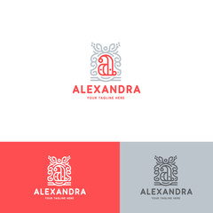 Naklejka na ściany i meble Luxury A Letter Logo Template Flourishes Calligraphic Elegant Ornament Lines. Business Crest Sign, Identity for Restaurant, Royalty, Boutique, Hotel, Heraldic, Jewelry, Fashion and other.