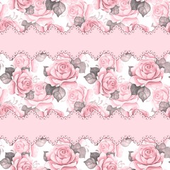 Watercolor floral seamless pattern. Flowers and pearls 2