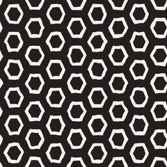 Seamless black and white pattern with hexagon lattice. Creative monochrome hand drawn honeycomb background.