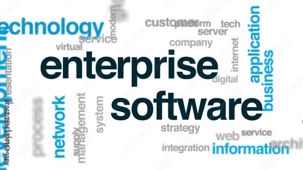 Poster enterprise software animated word cloud, text design animation.