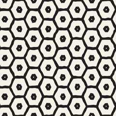 Seamless black and white pattern with hexagon lattice. Creative monochrome hand drawn honeycomb background.