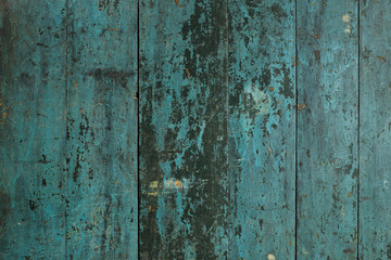 Old turquoise rustic wood planks texture background.