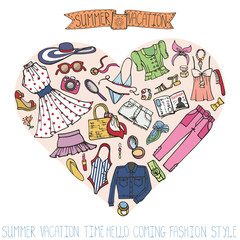 Sammer fashion set.Woman,colored wear in heart