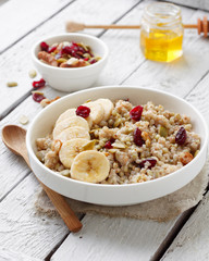 Buckwheat porridge with dried fruits and banana