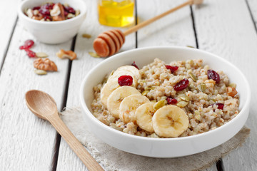 Buckwheat porridge with dried fruits and banana