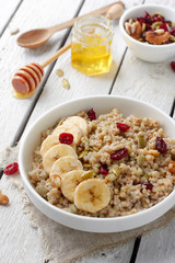 Buckwheat porridge with dried fruits and banana