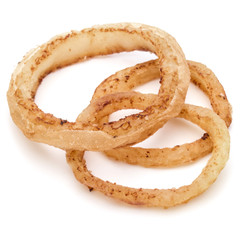 Delicious crispy fried onion rings isolated on white
