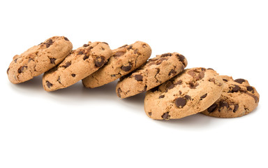 Chocolate chip cookies isolated on white background. Sweet biscuits. Homemade pastry.