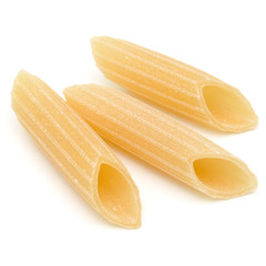 Italian pasta isolated on white background. Pennoni. Penne rigate.
