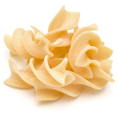 Italian  twisted pasta fusilli isolated on white background. Fusilloni, rotini.