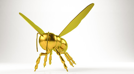 golden 3d rendering of a bee isolated on white