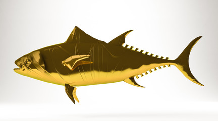 golden 3d rendering of a tuna fish isolated on white