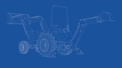 3d rendering of an outlined digger