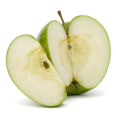 Green sliced apple isolated on white background cutout