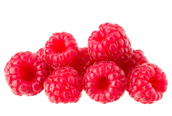 ripe raspberries isolated on white background close up
