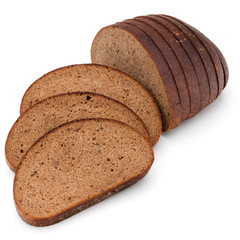 Fresh sliced rye bread loaf isolated on white background cutout