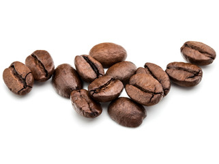 roasted coffee beans isolated in white background cutout