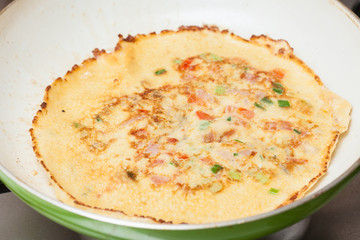 Omelet preparation : Cooking the omelet mix onto a pan