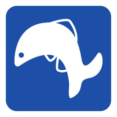 blue, white sign - jumping fish, dolphin icon