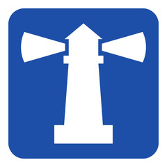 blue, white information sign - lighthouse icon