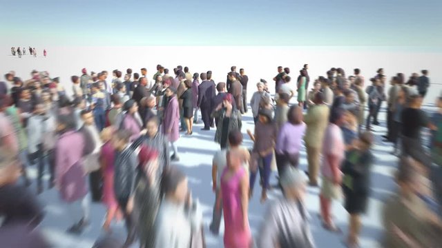 Americans. Thousands of people formed Flag of USA. People of United States of America. Crowd flight over. Motion Blur. Camera zoom out.