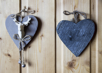 vintage hearts on wooden wall
