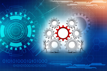 3d people - man, Businessman and gear mechanism, 3D rendering