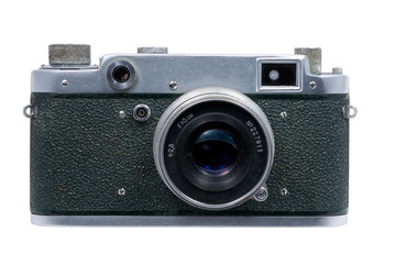 Retro soviet film photographic camera isolated on white background