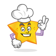 Chef star mascot wearing chef hat, star character, star cartoon vector
