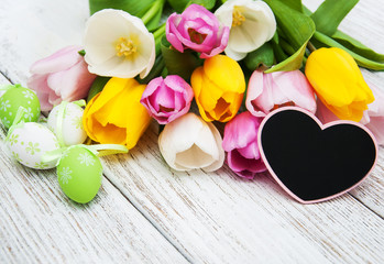 Easter eggs and tulips