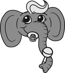 kopf gesicht windeln schnuller rassel süß sitzend dick kleiner süßer baby elefant kind niedlich gemalt