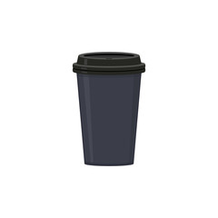 Deep blue cup with black lid. For coffee, espresso, latte, cappuccino. Abstract concept. Vector illustration on white background.