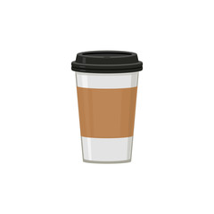 Cup with black lid. For coffee, espresso, latte, cappuccino. Abstract concept. Vector illustration on white background.