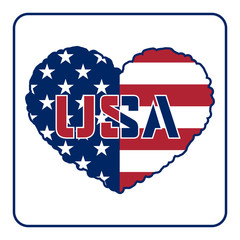 American flag heart shaped on white background. USA emblem typography Graphics. National printing design. Patriotic style. Symbol celebrate Independence Day America Vector illustration