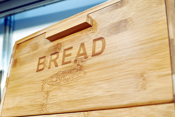 Wooden box for bread - obrazy, fototapety, plakaty