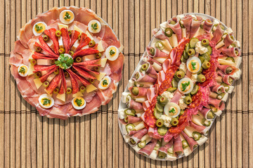 Appetizer Savory Dishes Meze Set on Bamboo Place Mat