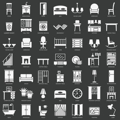 Room furniture silhouette icons set