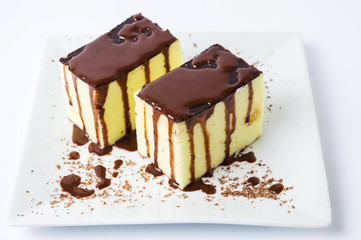 Egg custard cremeschnitte pie with chocolate