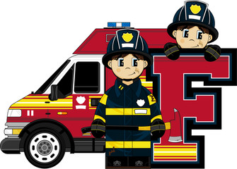F is for Fireman Alphabet Illustration