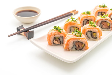 grilled salmon sushi roll - japanese food style