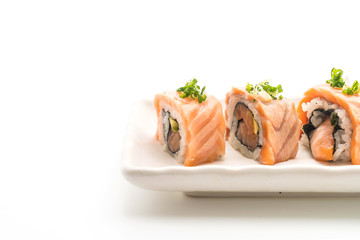 grilled salmon sushi roll - japanese food style